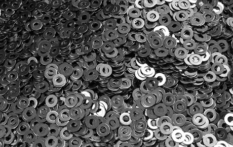 large pile of silver metal washers